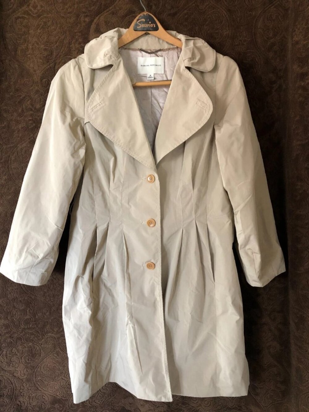 Banana Republic Beige Belted Pleated Buttoned Rain Coat Jacket Women's Size M